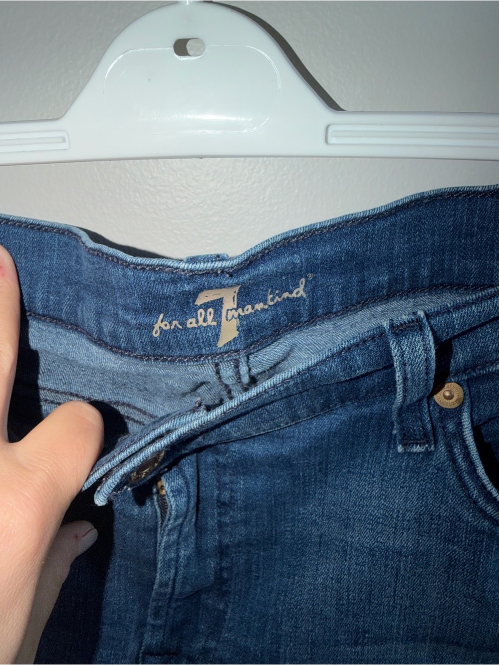 7 For All Mankind Dark Blue Denim Rolled Cuff Shorts - Picture 2 of 6